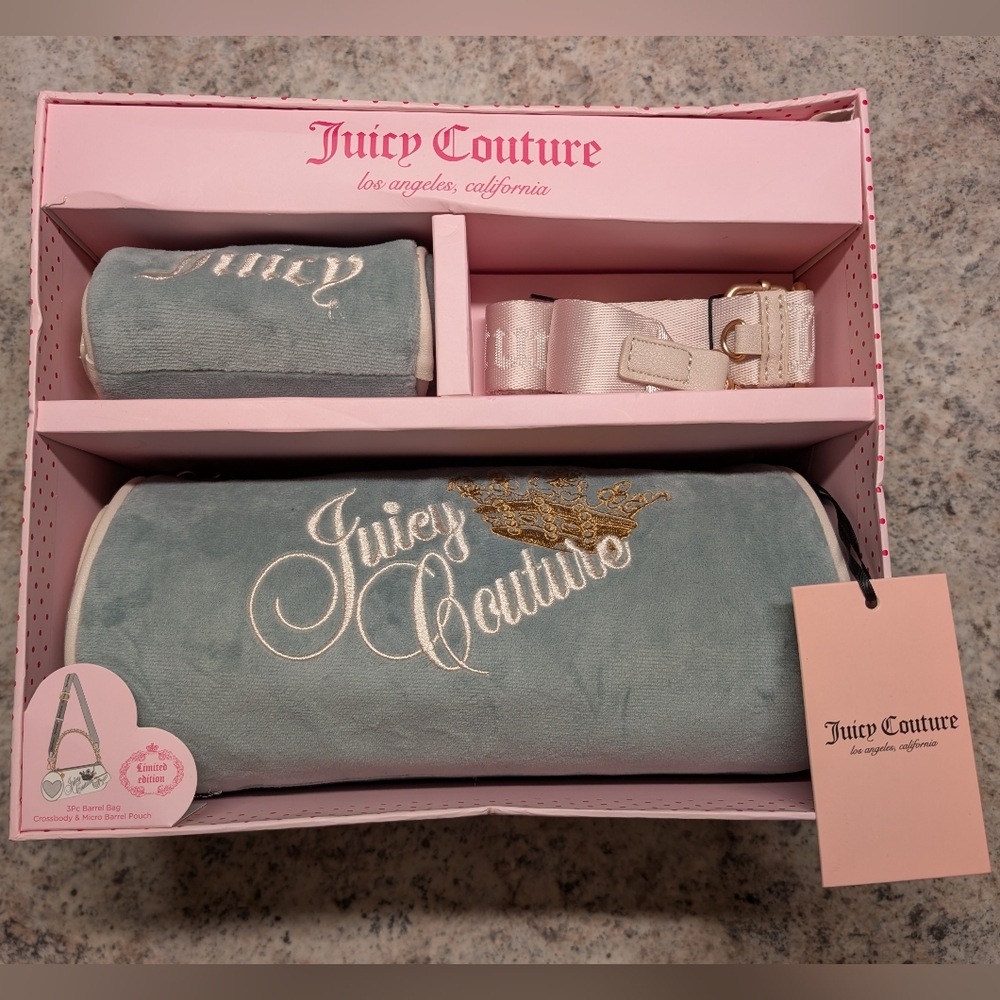 Juicy Couture Limited Edition Sage Heritage Barrel Bag Set NIB
